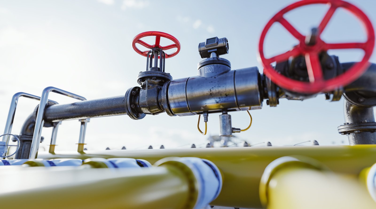 Gas tap with pipeline system at natural gas station. Industry